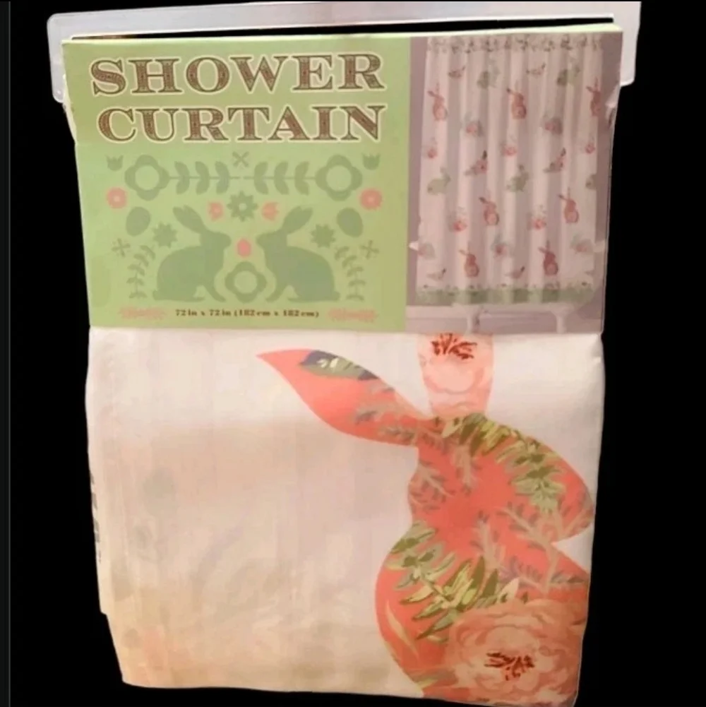 Spring Floral Easter Bunny Fabric Shower Curtain Bathroom Decor 72x72 Inch NEW